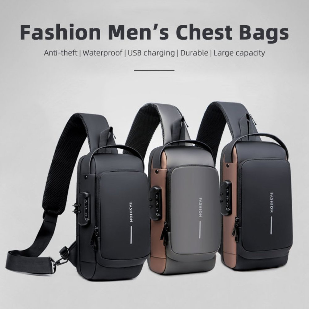 Water Proof Sling Cross Body Bag With Anti Theft Lock and USB Charging